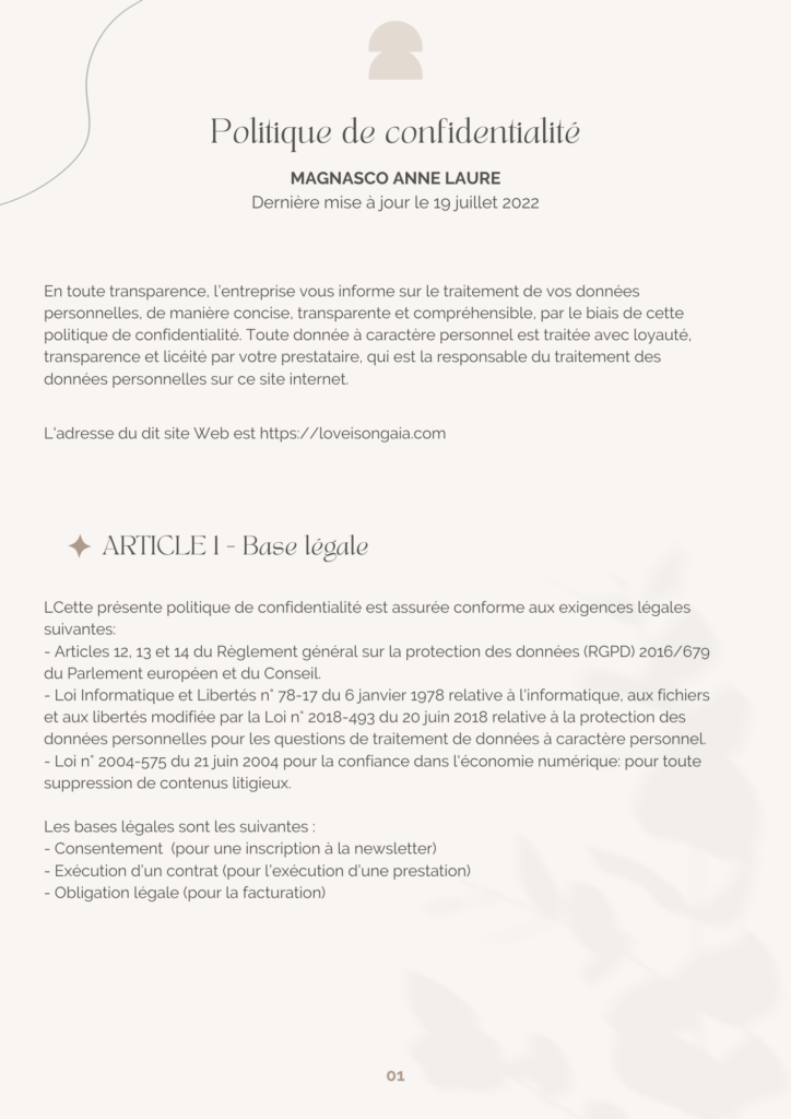 Politique de confidentialité Page 1