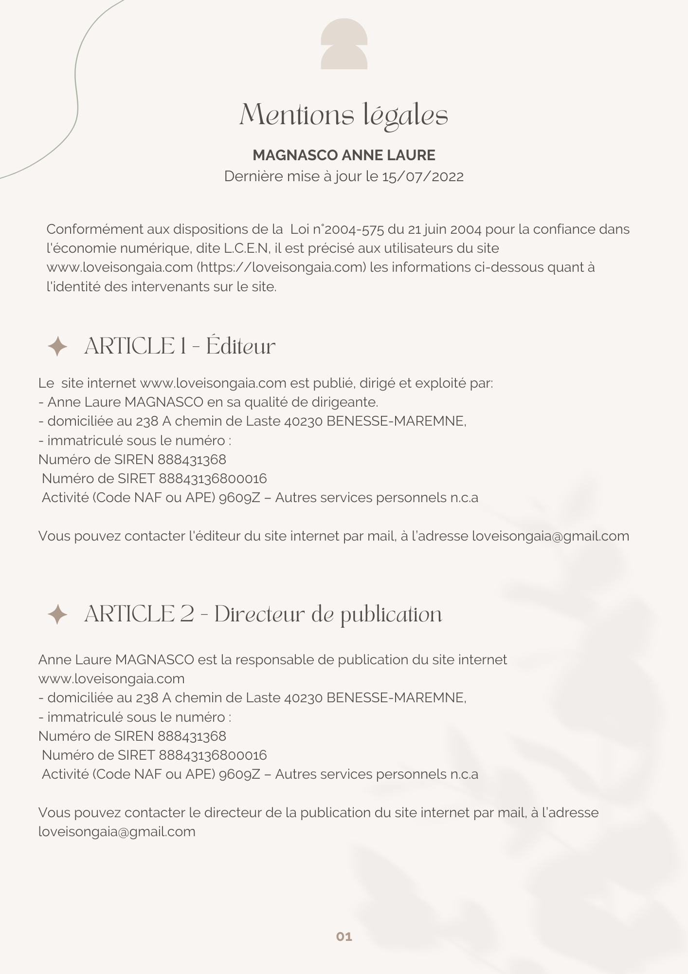 Mentions légales page 1